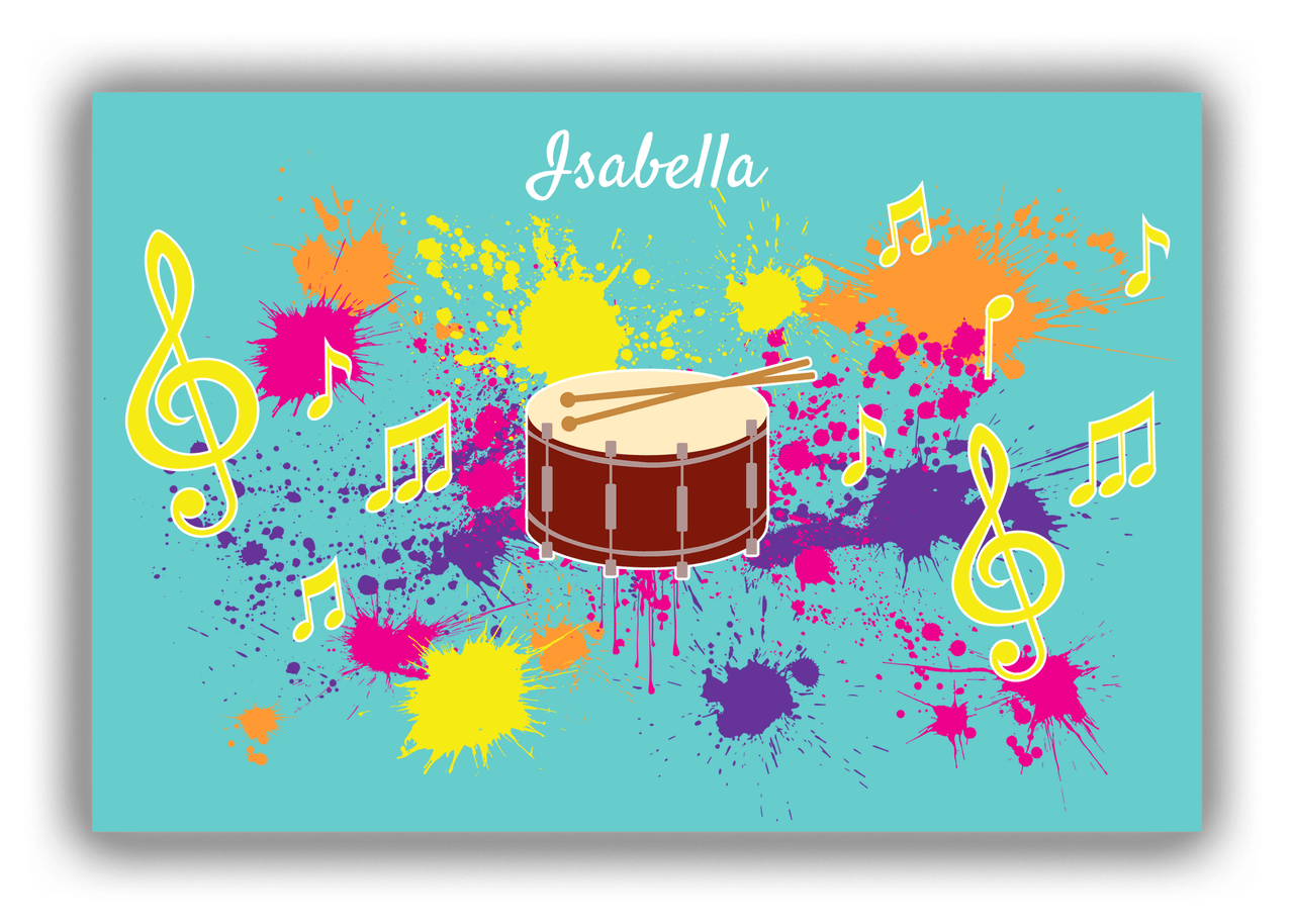 Personalized School Band Canvas Wrap & Photo Print XIII - Teal Background - Snare - Front View