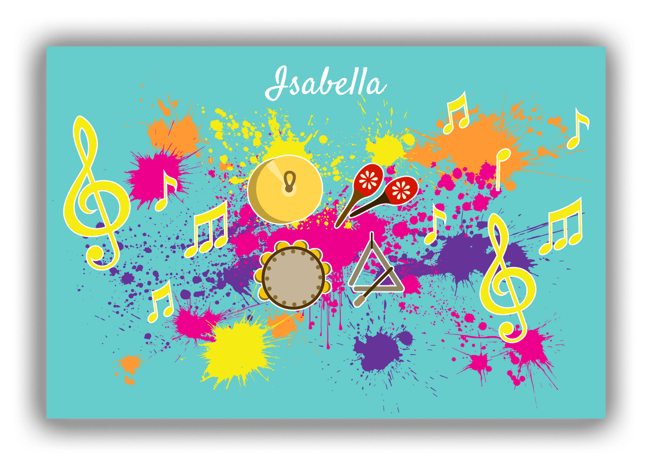 Personalized School Band Canvas Wrap & Photo Print XIII - Teal Background - Hand Percussion - Front View