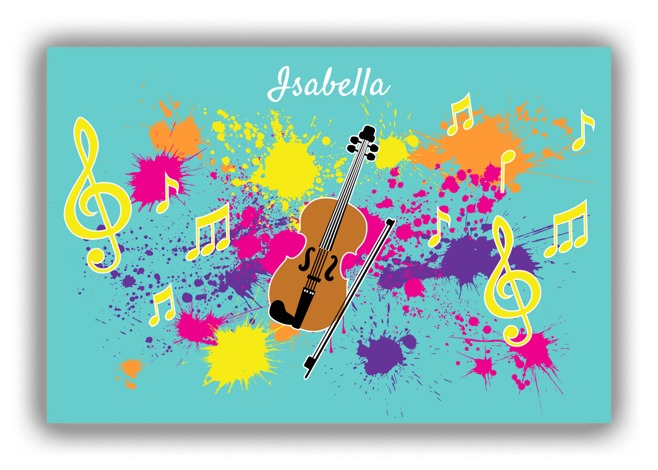 Personalized School Band Canvas Wrap & Photo Print XIII - Teal Background - Violin - Front View