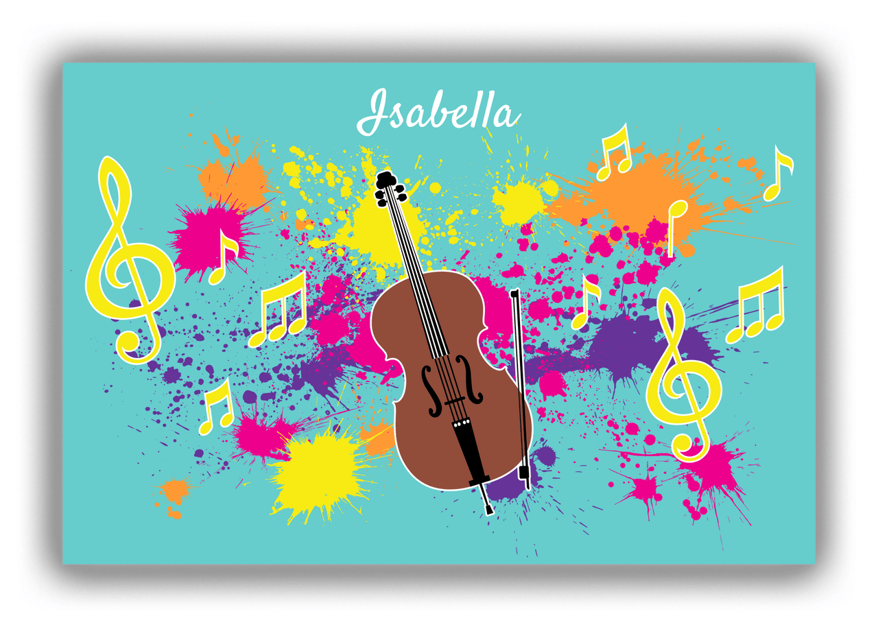 Personalized School Band Canvas Wrap & Photo Print XIII - Teal Background - Cello - Front View