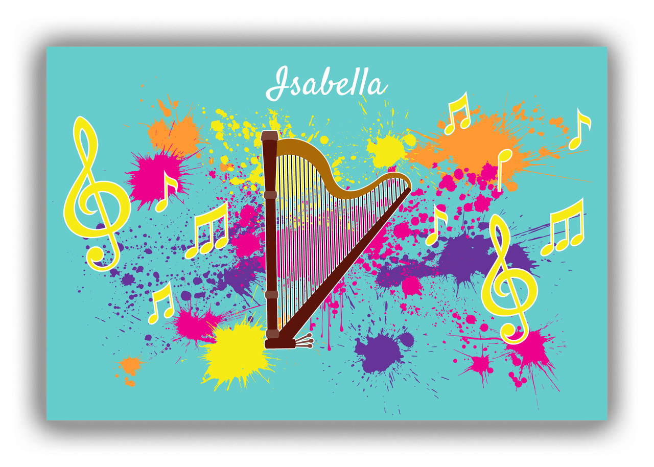 Personalized School Band Canvas Wrap & Photo Print XIII - Teal Background - Harp - Front View