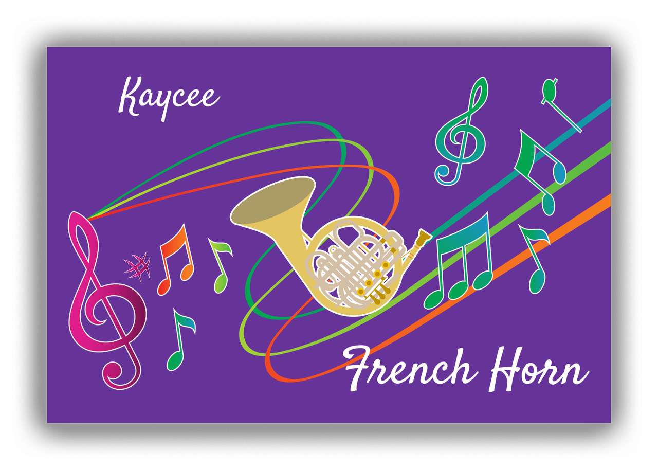 Personalized School Band Canvas Wrap & Photo Print XVIII - Purple Background - French Horn - Front View