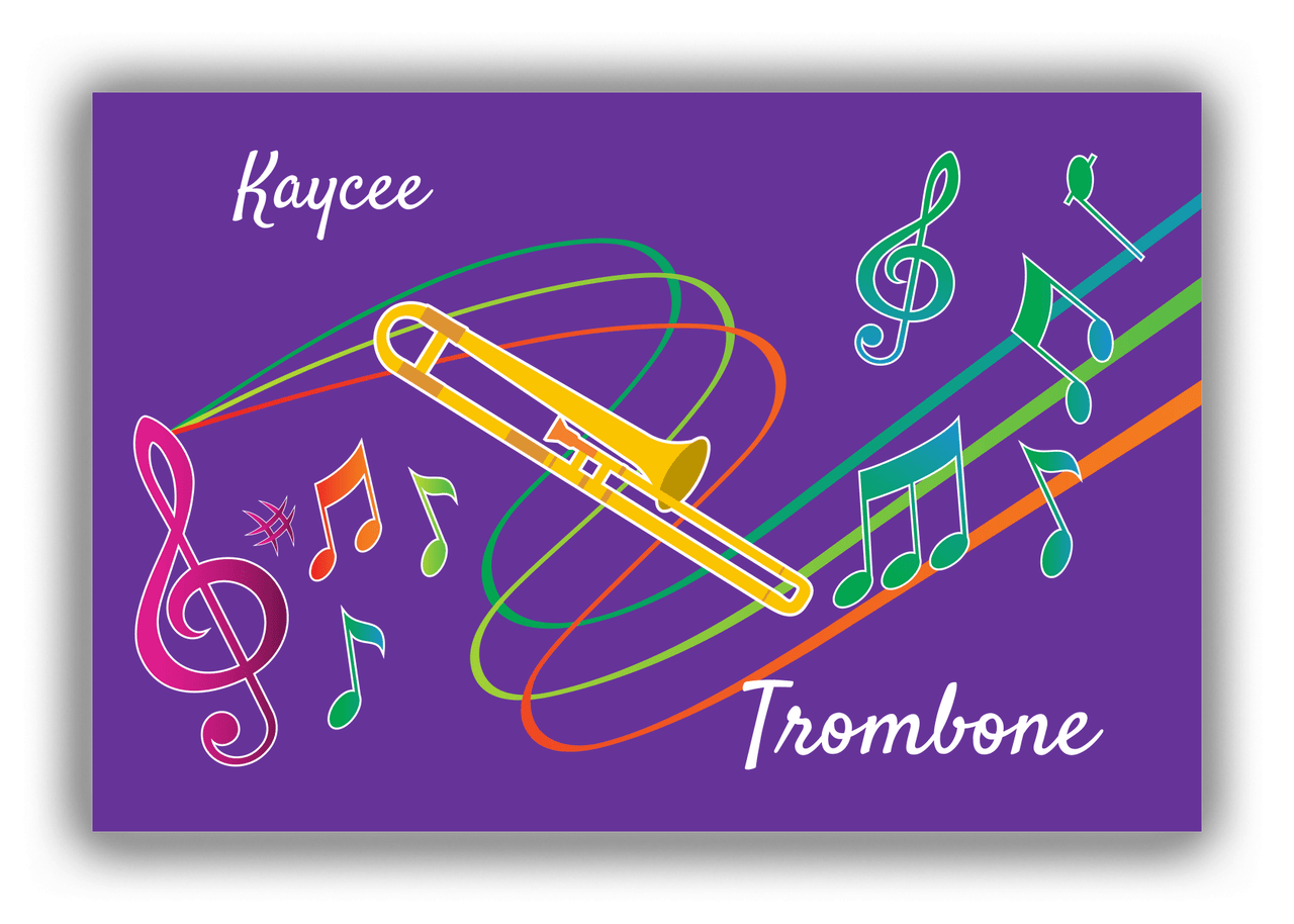 Personalized School Band Canvas Wrap & Photo Print XVIII - Purple Background - Trombone - Front View