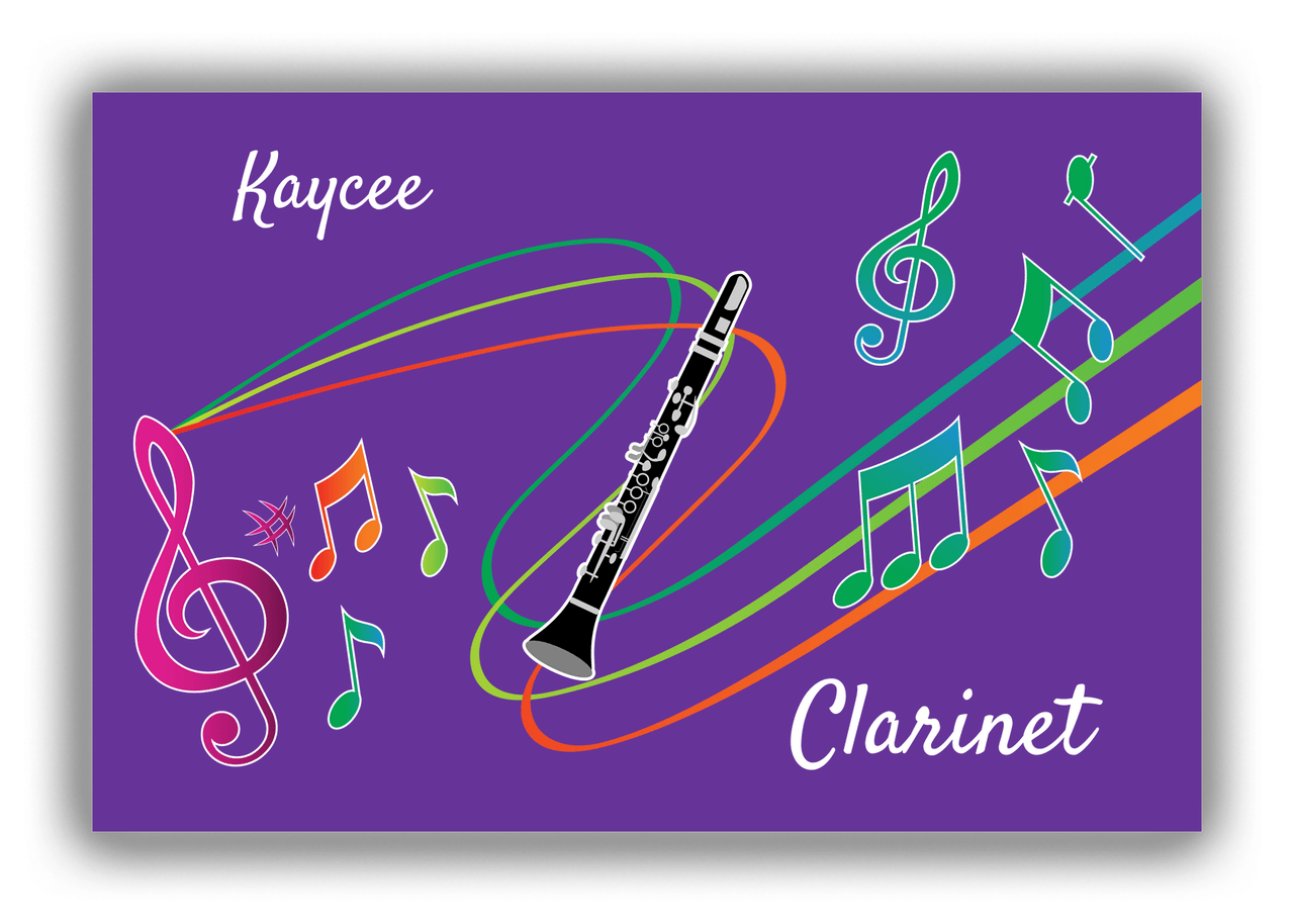 Personalized School Band Canvas Wrap & Photo Print XVIII - Purple Background - Clarinet - Front View