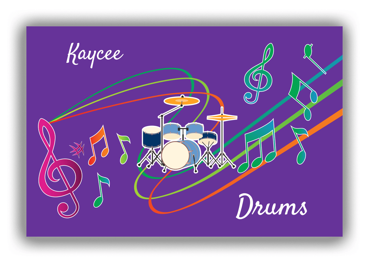 Personalized School Band Canvas Wrap & Photo Print XVIII - Purple Background - Drum Kit - Front View