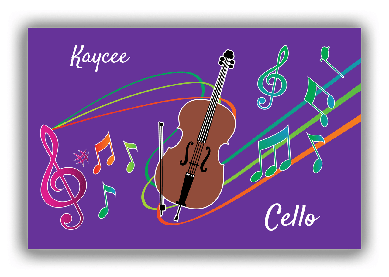 Personalized School Band Canvas Wrap & Photo Print XVIII - Purple Background - Cello - Front View