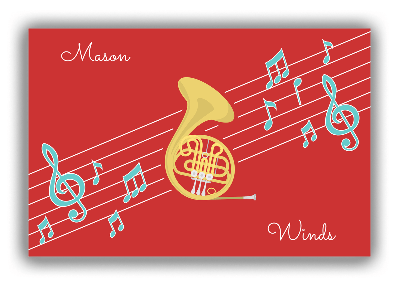 Personalized School Band Canvas Wrap & Photo Print XIX - Red Background - French Horn - Front View
