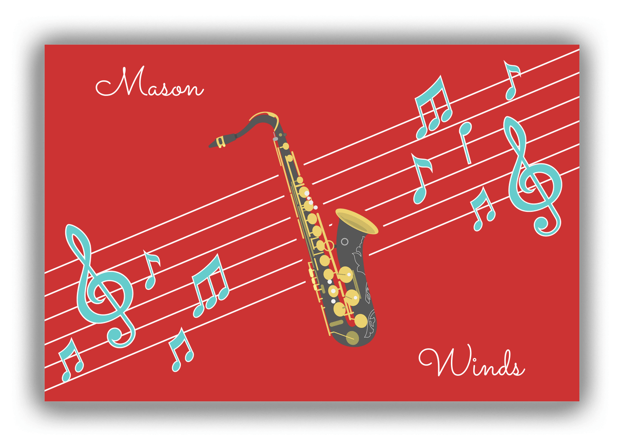 Personalized School Band Canvas Wrap & Photo Print XIX - Red Background - Saxophone - Front View