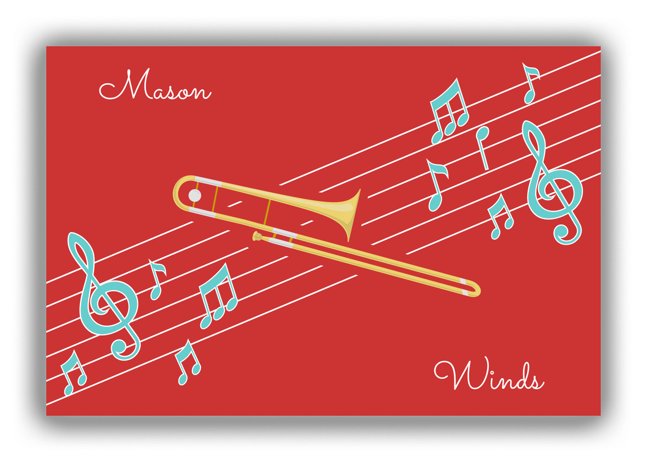 Personalized School Band Canvas Wrap & Photo Print XIX - Red Background - Trombone - Front View