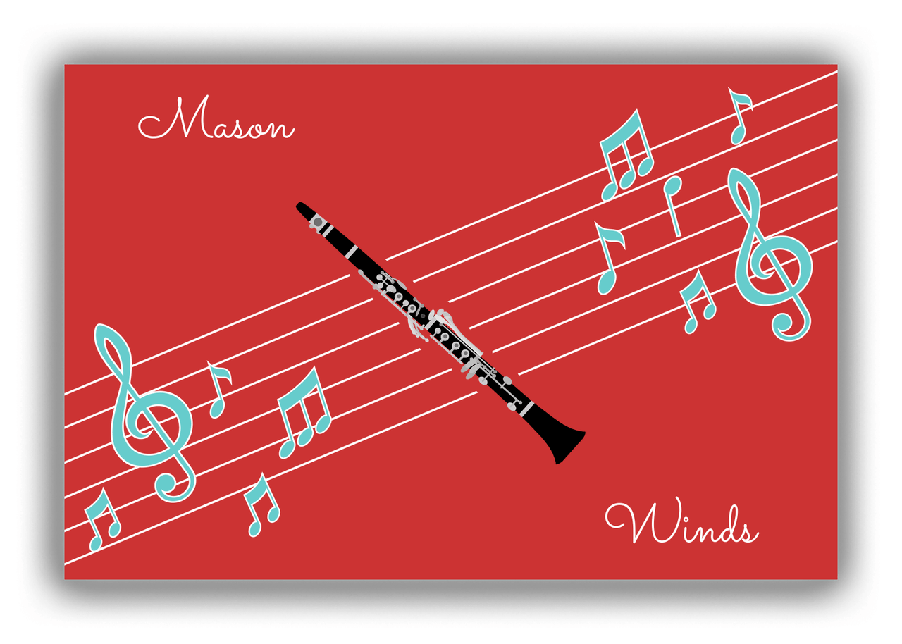 Personalized School Band Canvas Wrap & Photo Print XIX - Red Background - Clarinet - Front View