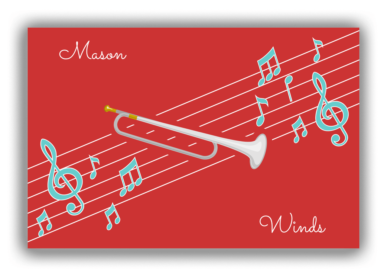 Personalized School Band Canvas Wrap & Photo Print XIX - Red Background - Bugle - Front View