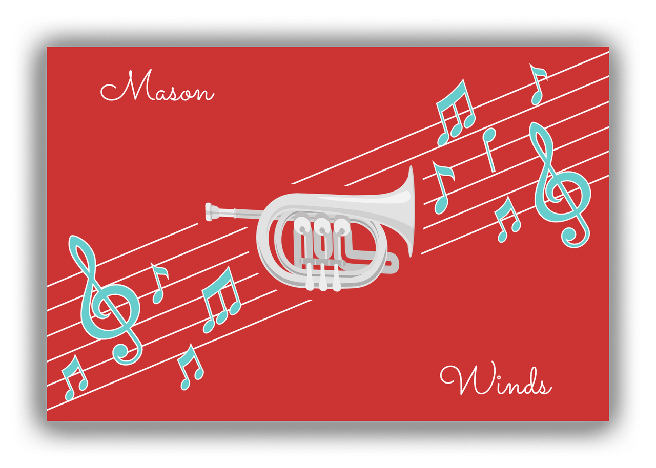 Personalized School Band Canvas Wrap & Photo Print XIX - Red Background - Piccolo Trumpet - Front View