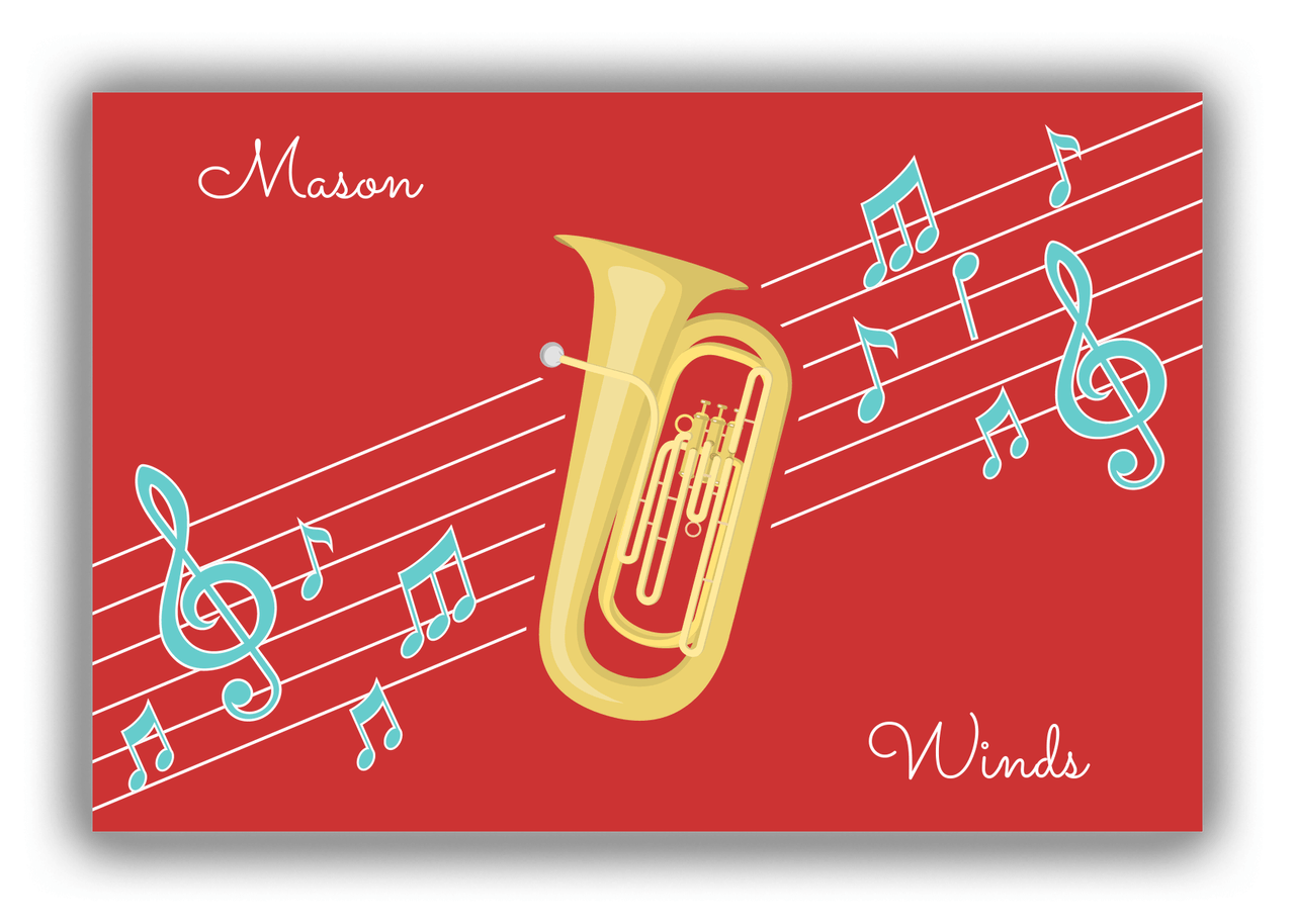 Personalized School Band Canvas Wrap & Photo Print XIX - Red Background - Tuba - Front View
