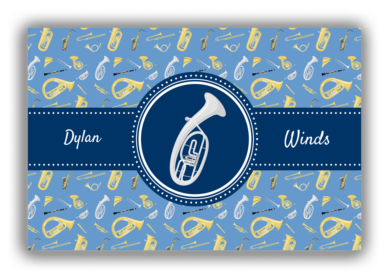 Personalized School Band Canvas Wrap & Photo Print XX - Blue Background - French Horn II - Front View