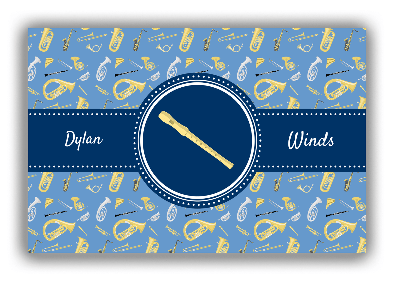 Personalized School Band Canvas Wrap & Photo Print XX - Blue Background - Recorder - Front View