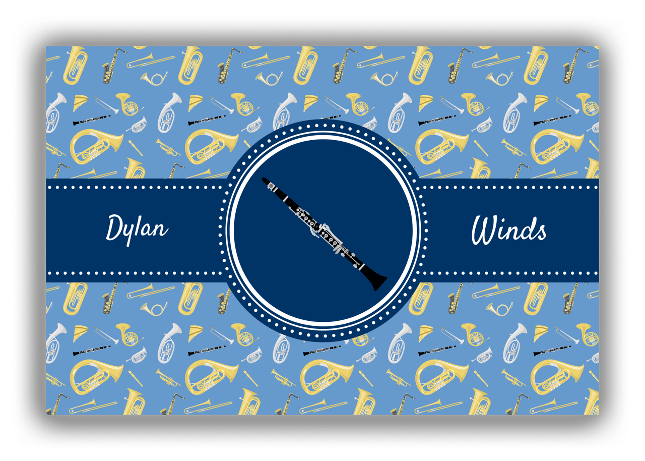 Personalized School Band Canvas Wrap & Photo Print XX - Blue Background - Clarinet - Front View