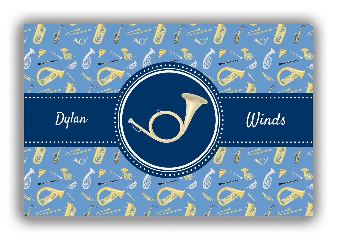 Personalized School Band Canvas Wrap & Photo Print XX - Blue Background - Natural French Horn - Front View