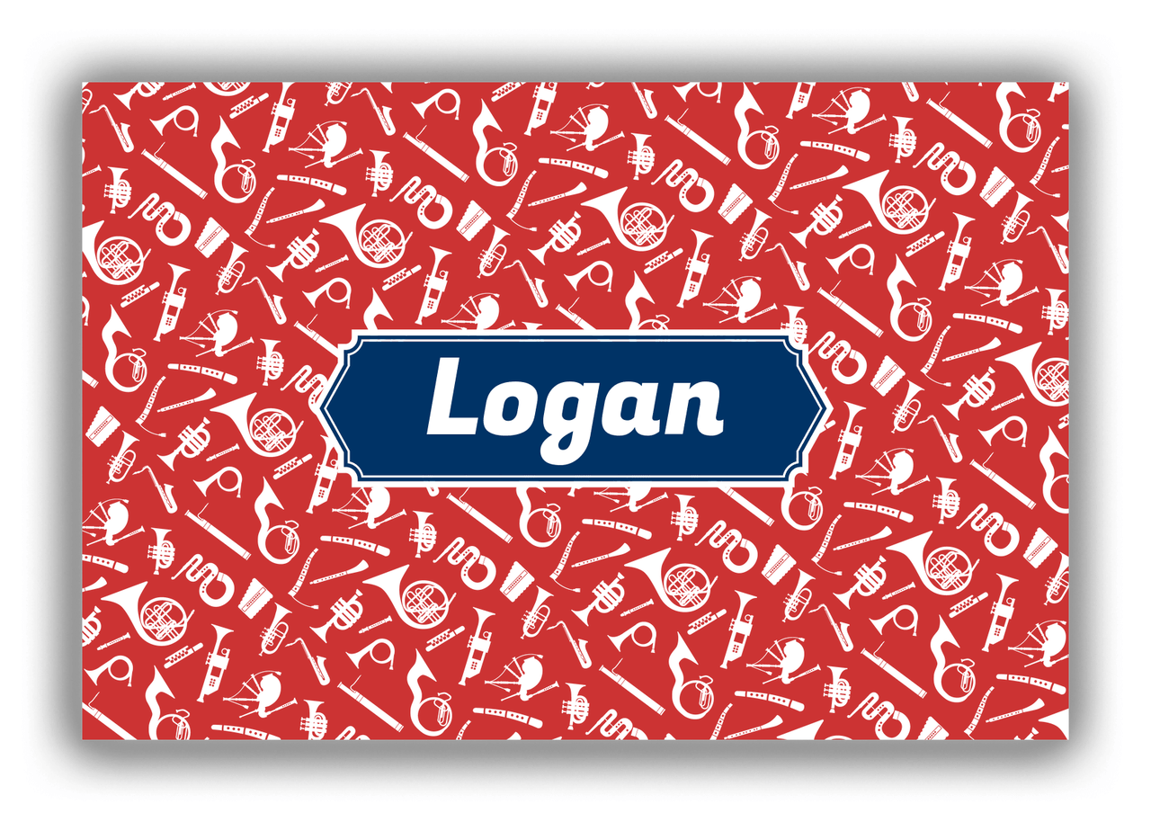Personalized School Band Canvas Wrap & Photo Print XXII - Red Background - Decorative Rectangle Nameplate - Front View