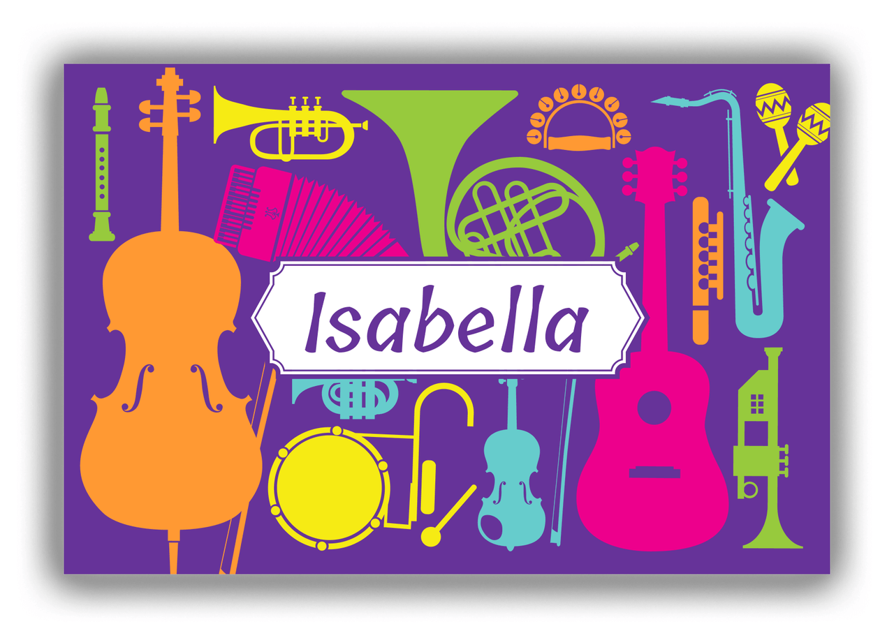 Personalized School Band Canvas Wrap & Photo Print XXV - Purple Background - Decorative Rectangle Nameplate - Front View