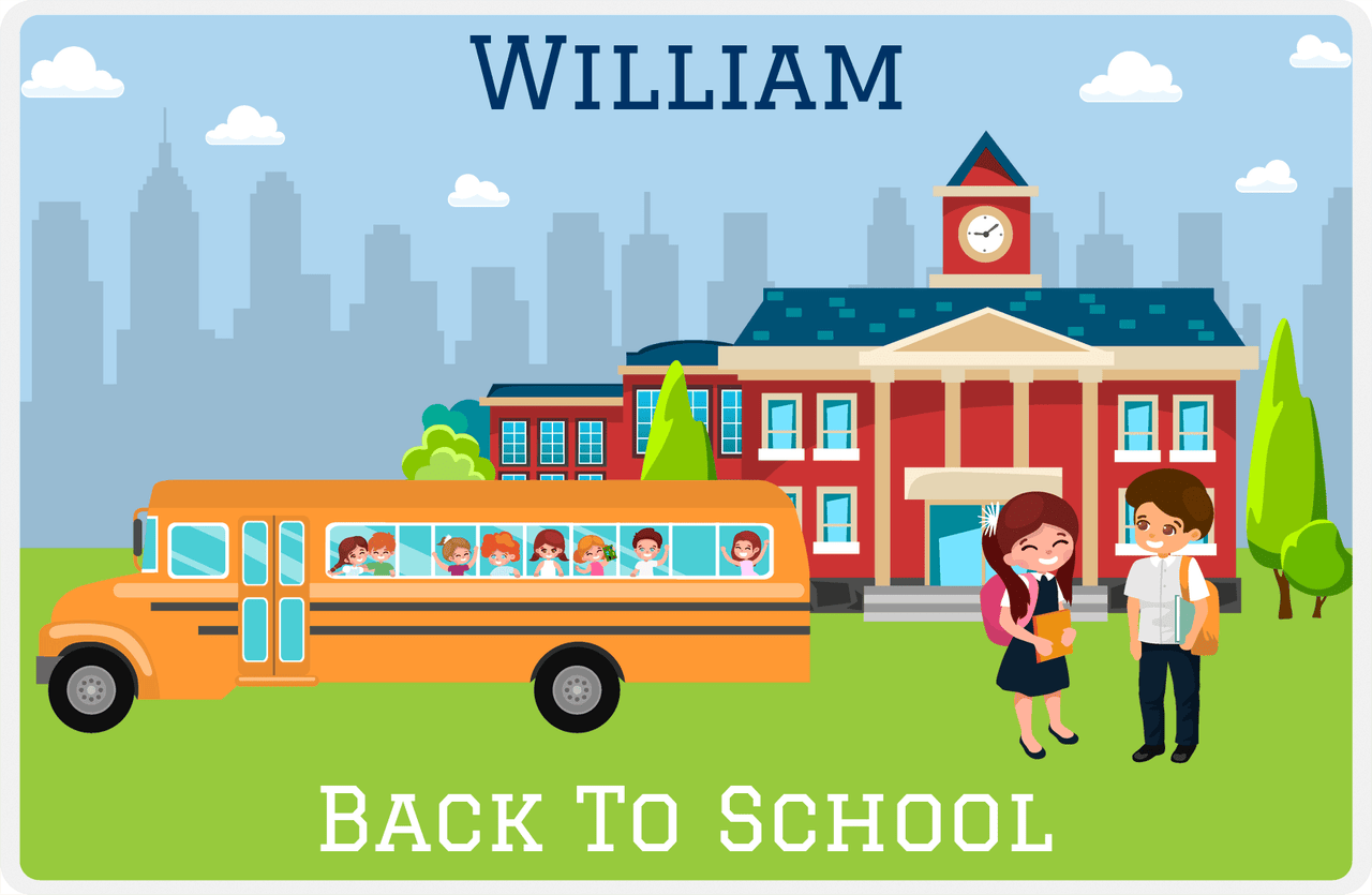 Personalized School Teacher Placemat III - Bus Drop Off - Brown Hair Boy -  View