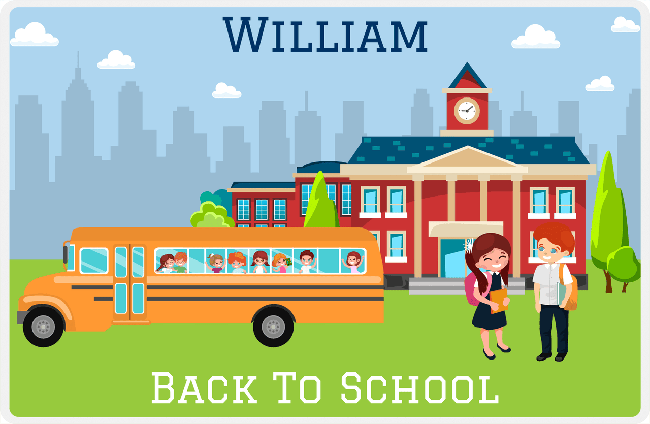 Personalized School Teacher Placemat III - Bus Drop Off - Redhead Boy -  View