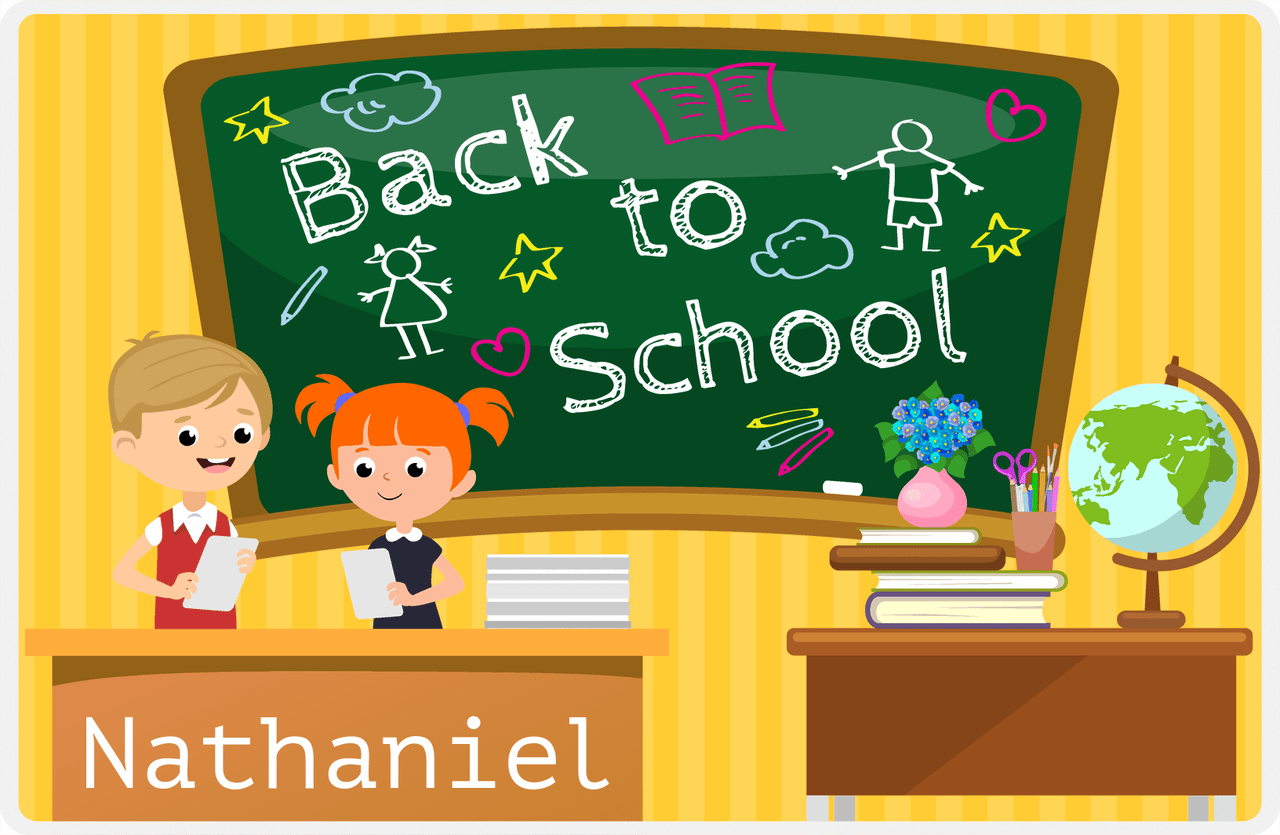 Personalized School Teacher Placemat V - Chalkboard Friends - Blond Boy -  View