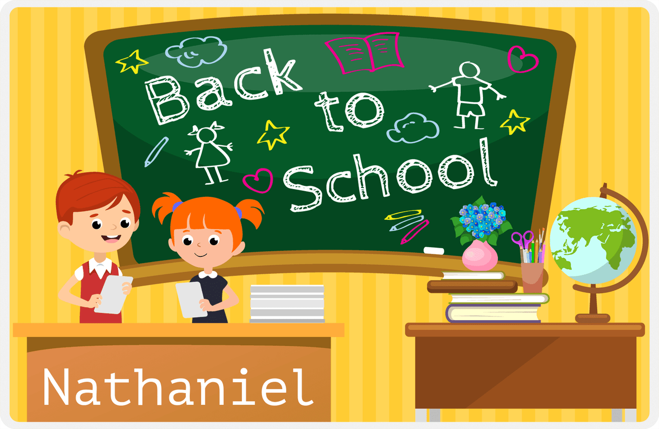 Personalized School Teacher Placemat V - Chalkboard Friends - Redhead Boy -  View