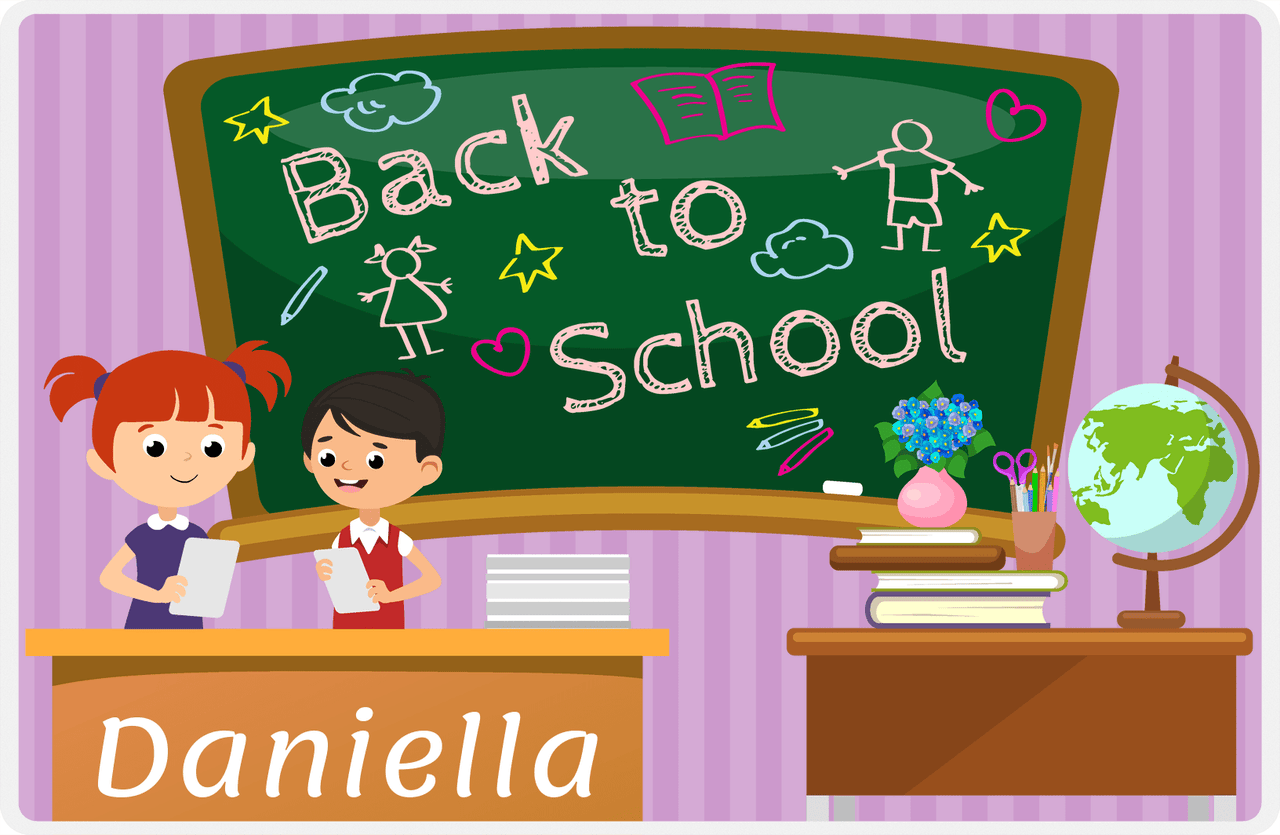 Personalized School Teacher Placemat VI - Chalkboard Friends - Redhead Girl -  View