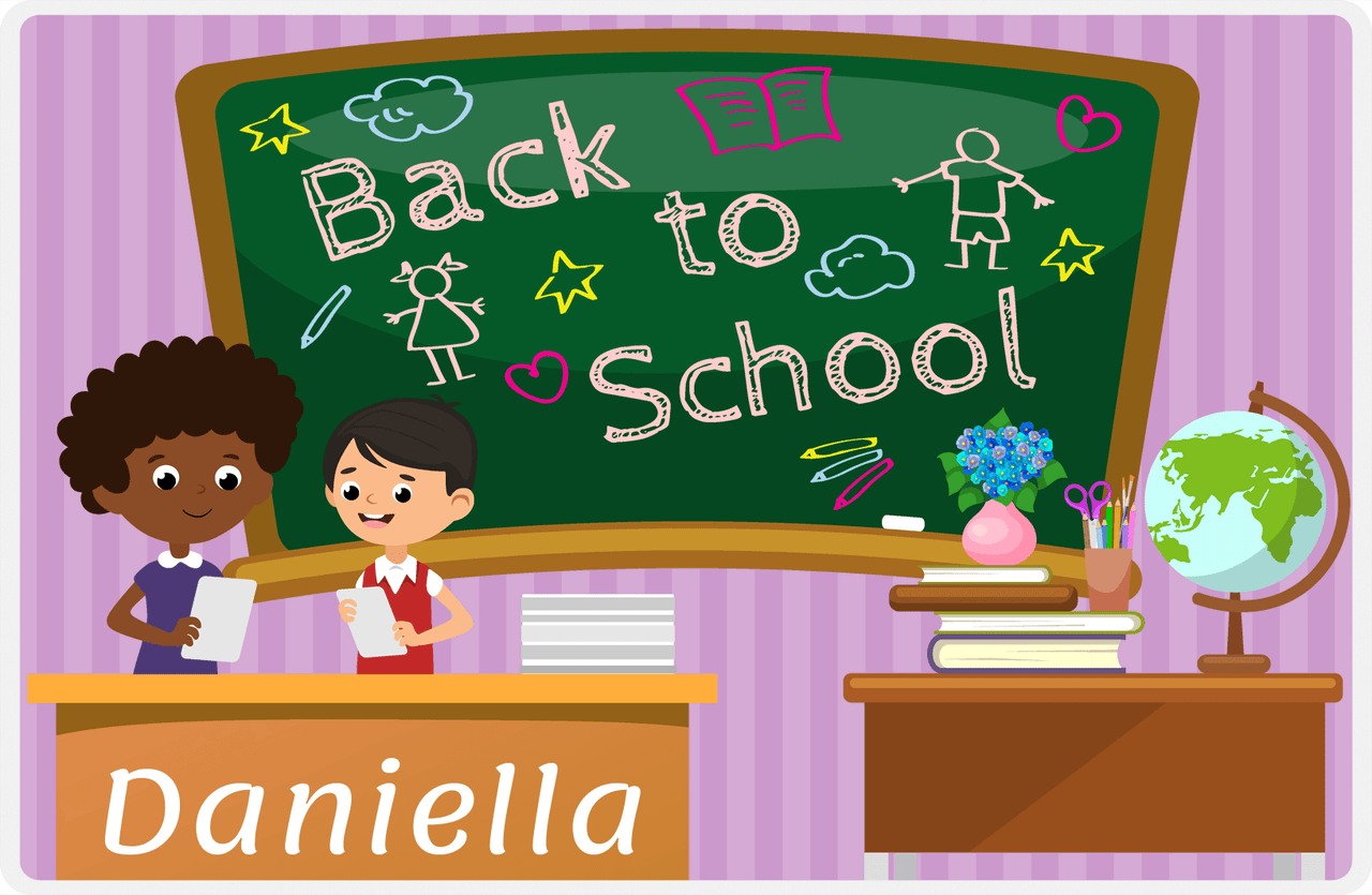 Personalized School Teacher Placemat VI - Chalkboard Friends - Black Girl II -  View