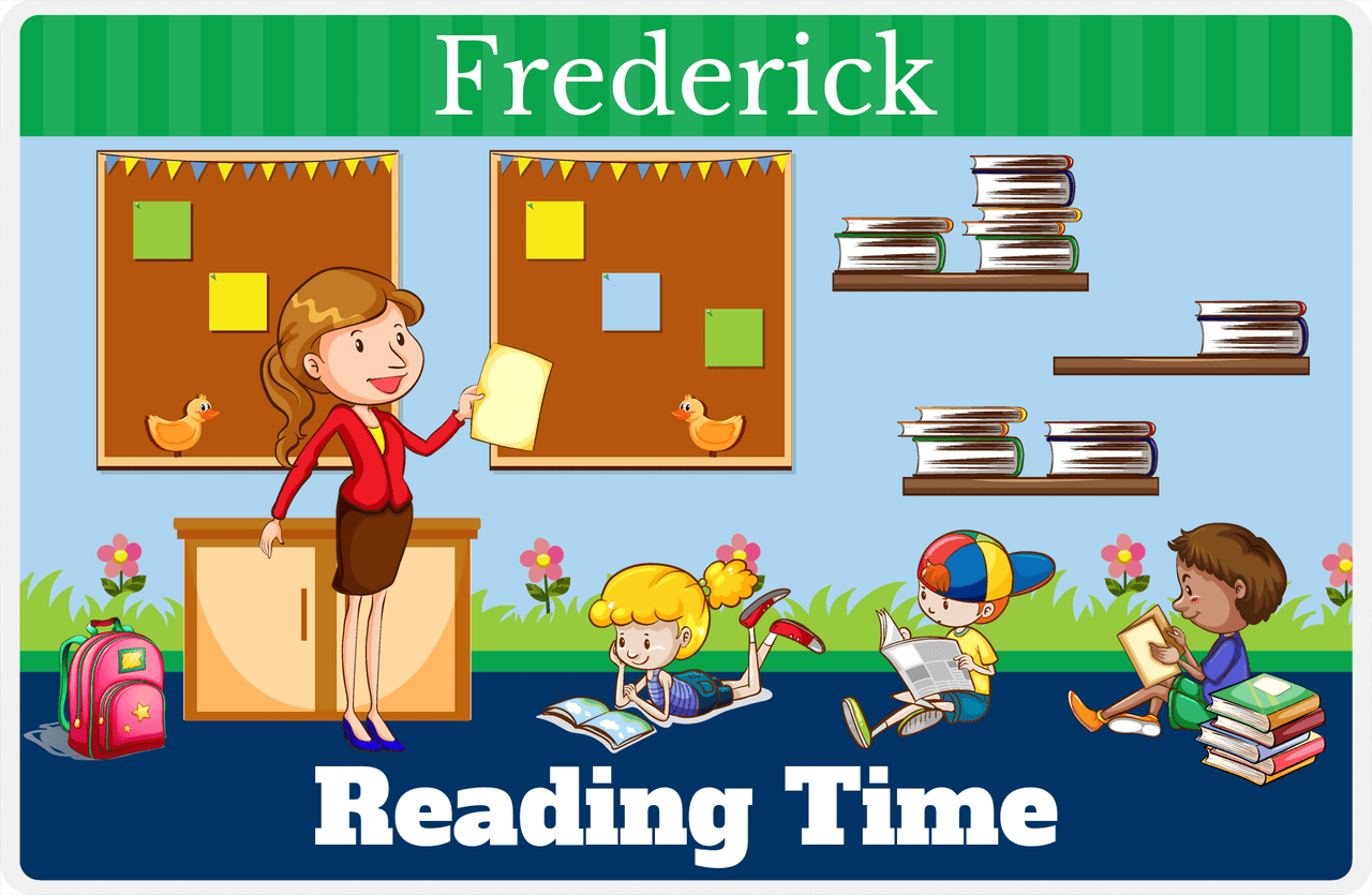 Personalized School Teacher Placemat IX - Reading Time - Blue Background -  View