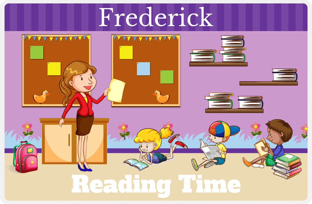 Personalized School Teacher Placemat IX - Reading Time - Purple Background -  View