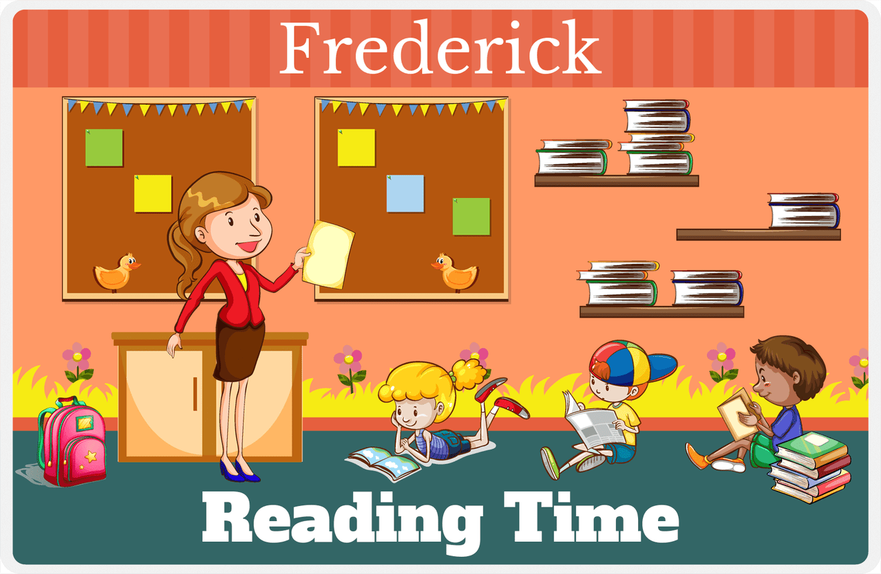 Personalized School Teacher Placemat IX - Reading Time - Orange Background -  View