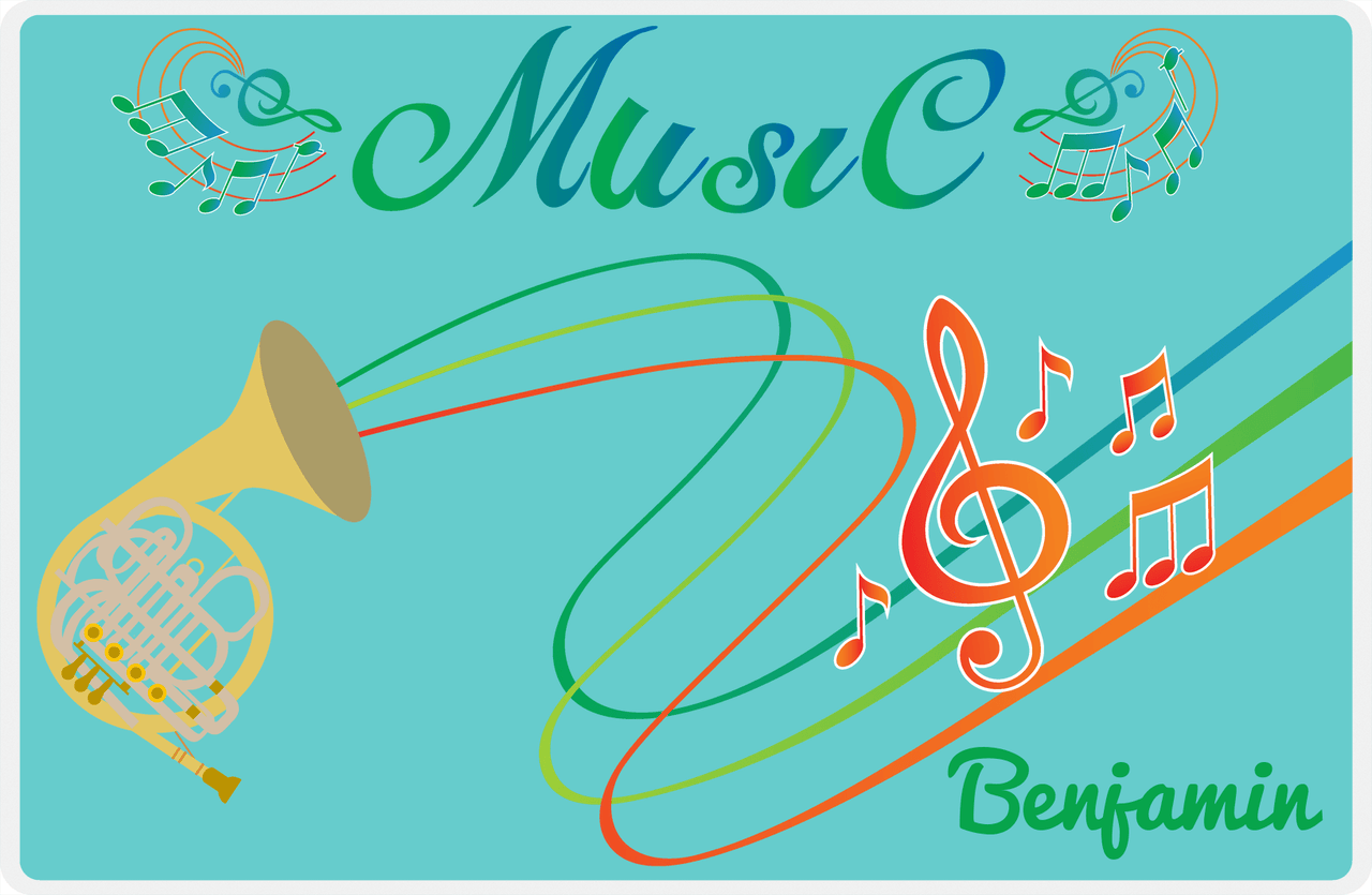 Personalized School Band Placemat IV - Teal Background - French Horn -  View