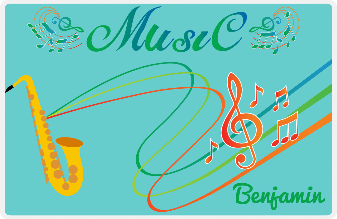 Personalized School Band Placemat IV - Teal Background - Alto Sax -  View