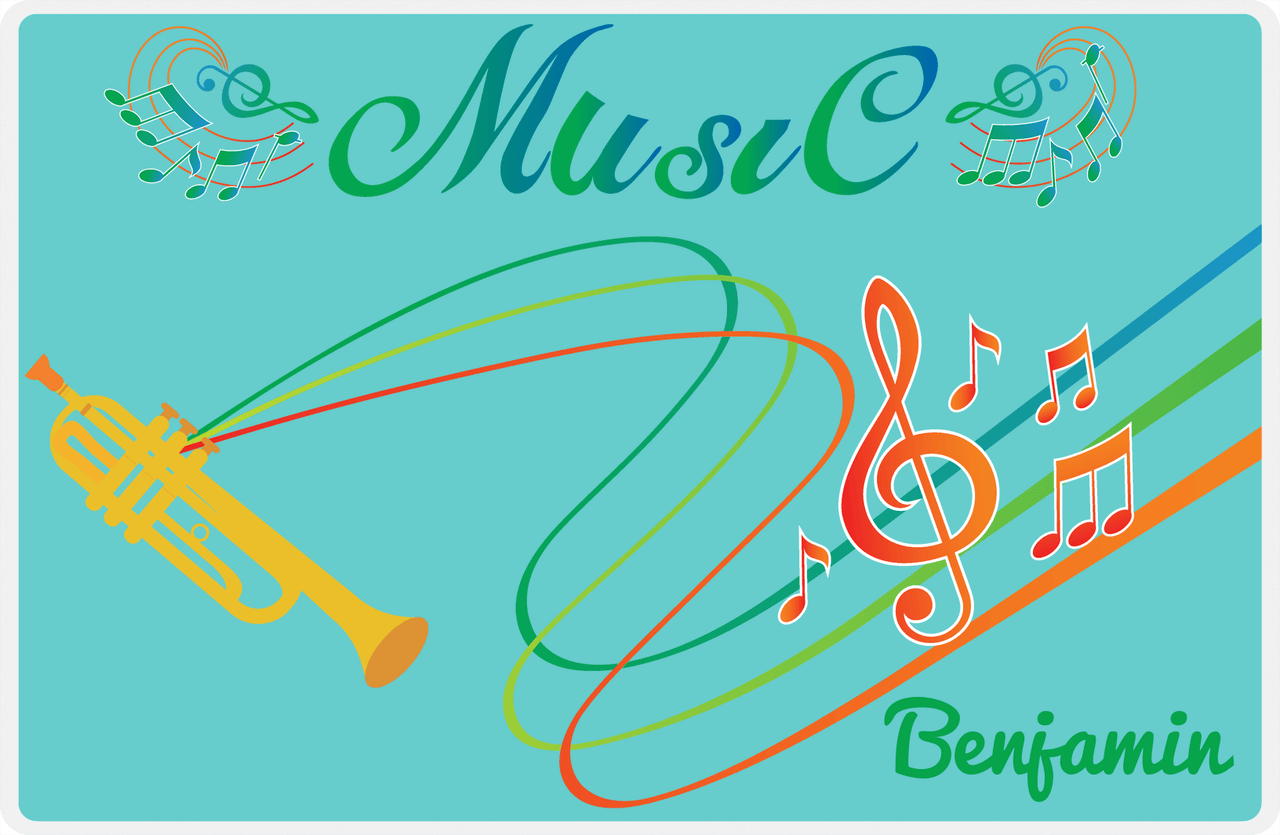 Personalized School Band Placemat IV - Teal Background - Trumpet -  View