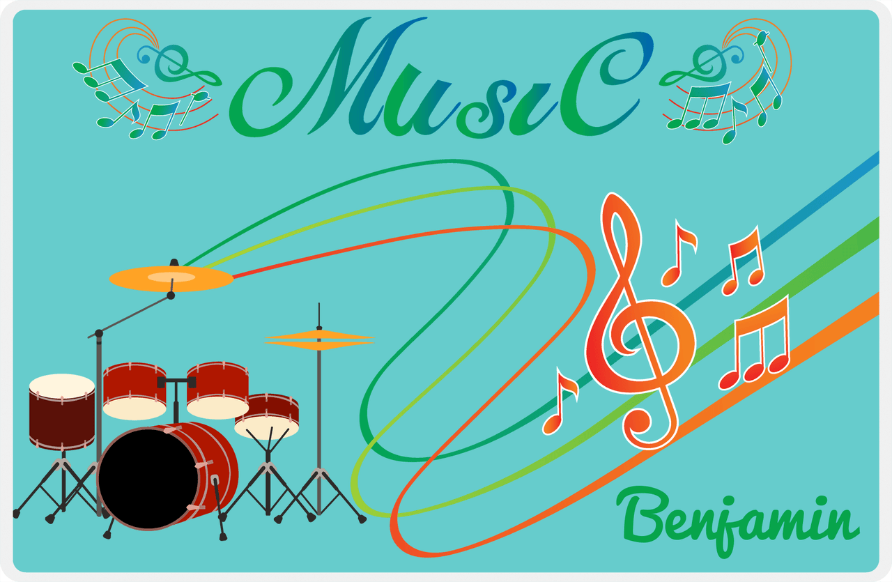 Personalized School Band Placemat IV - Teal Background - Drum Kit -  View