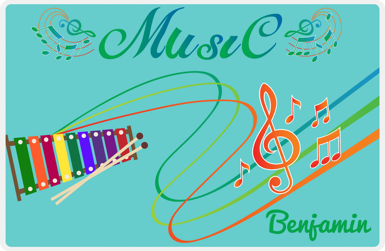 Personalized School Band Placemat IV - Teal Background - Xylophone -  View