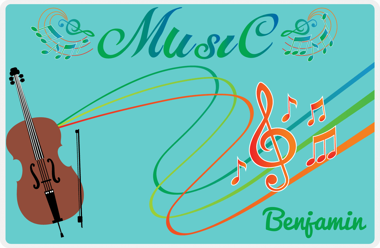 Personalized School Band Placemat IV - Teal Background - Cello -  View