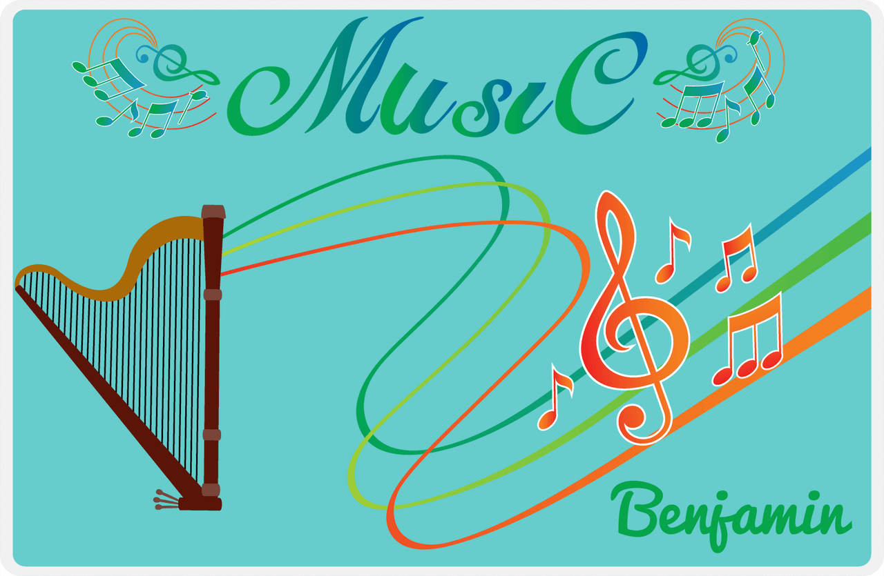 Personalized School Band Placemat IV - Teal Background - Harp -  View