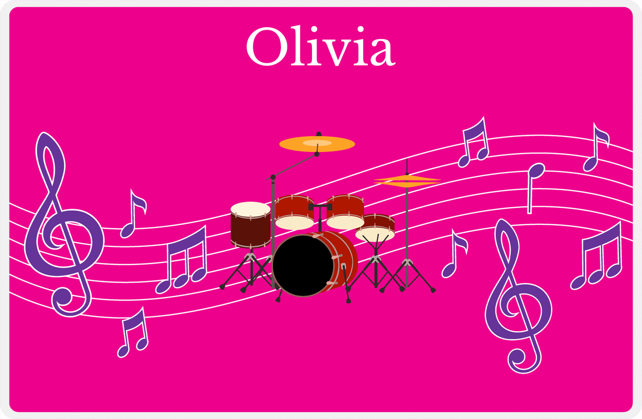 Personalized School Band Placemat V - Pink Background - Drum Kit -  View