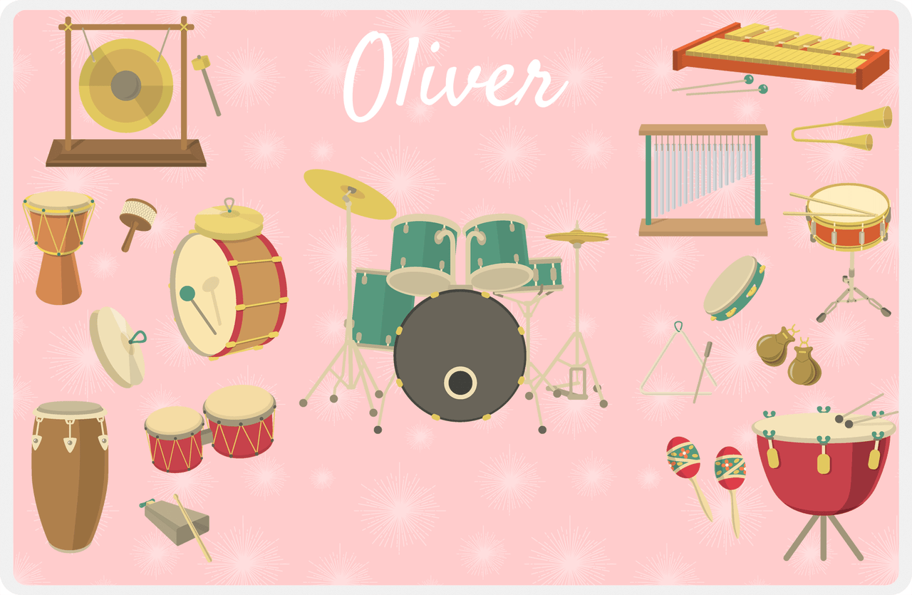 Personalized School Band Placemat VIII - Percussion - Pink Background -  View
