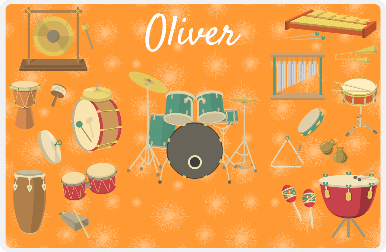 Personalized School Band Placemat VIII - Percussion - Orange Background -  View