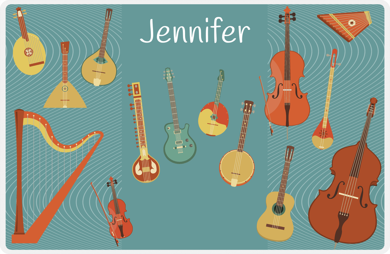 Personalized School Band Placemat IX - String Instruments - Dark Teal Background -  View