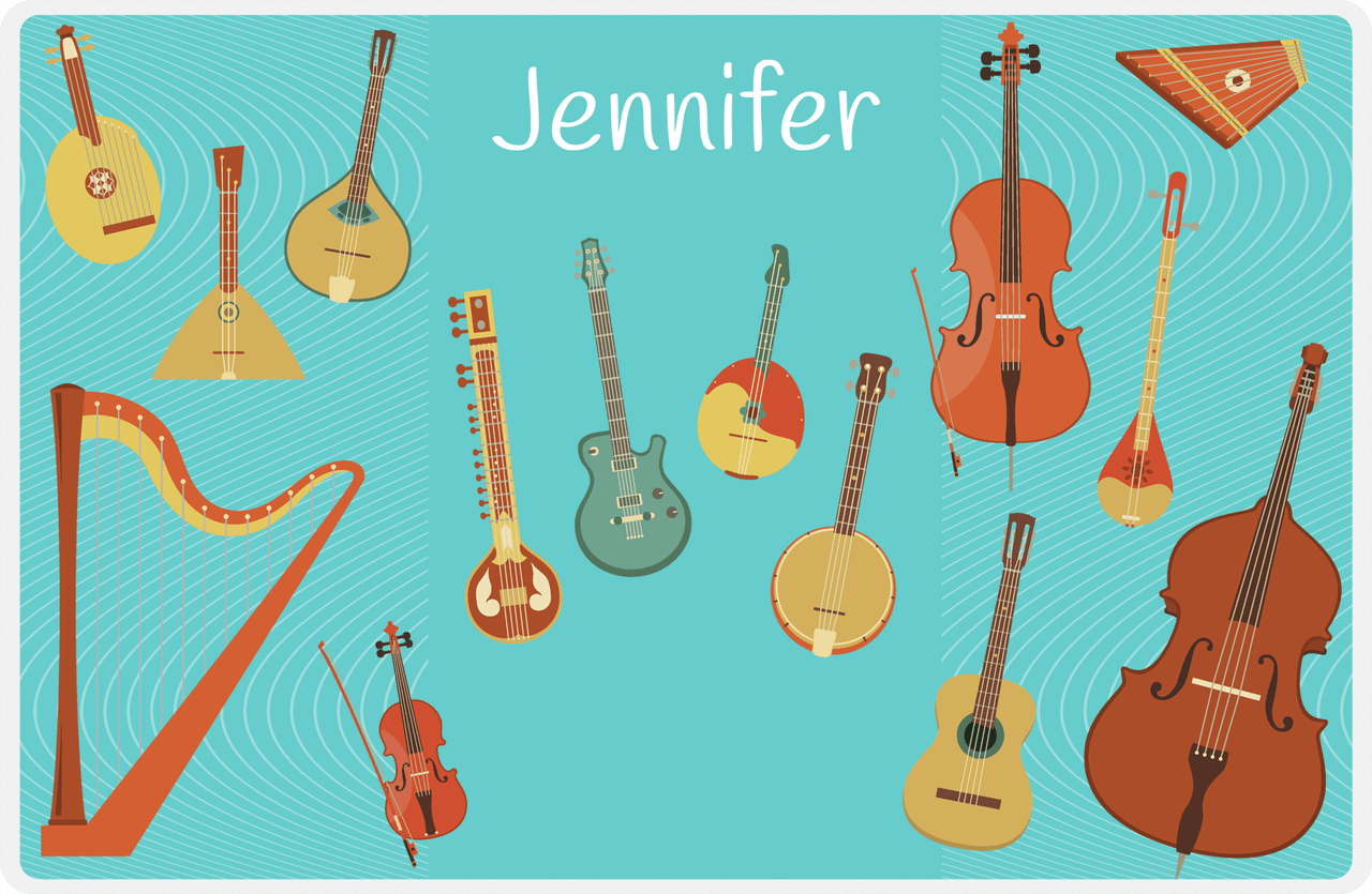 Personalized School Band Placemat IX - String Instruments - Teal Background -  View