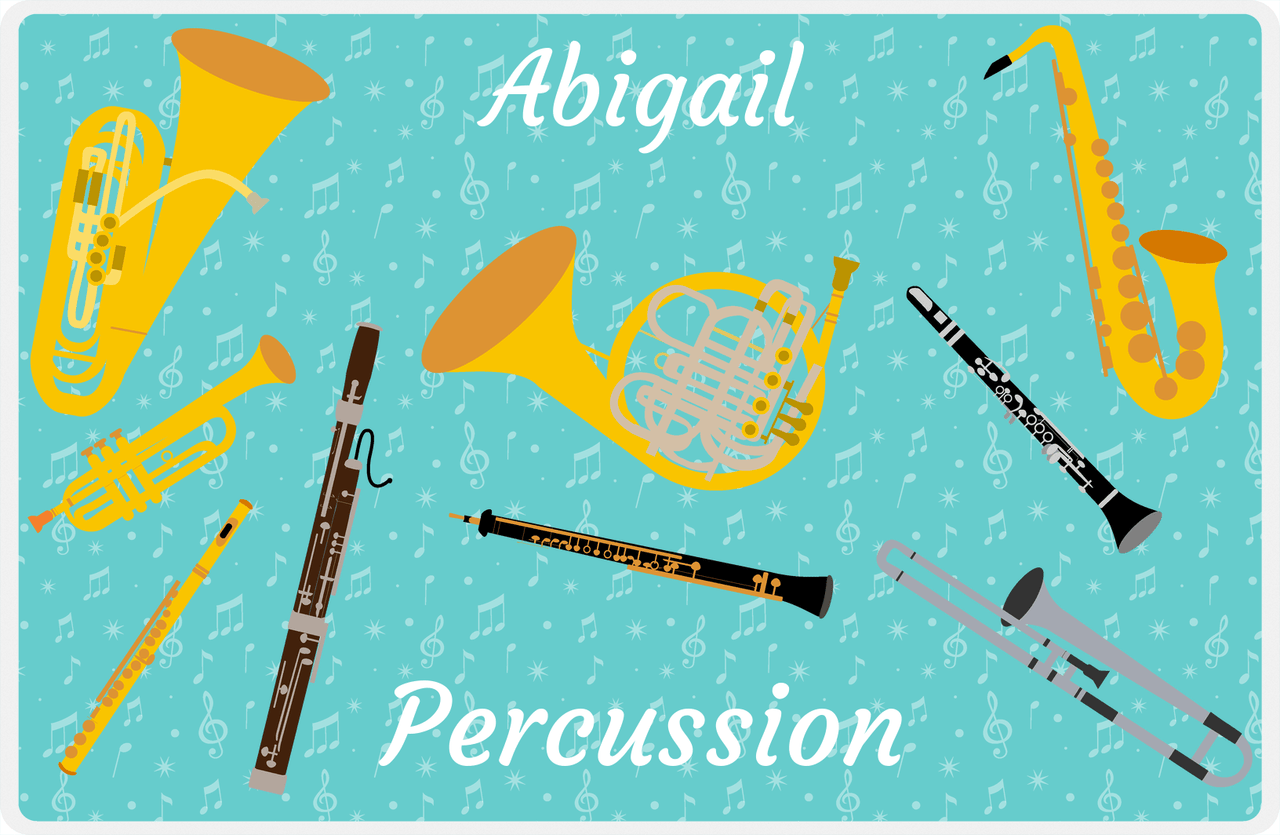 Personalized School Band Placemat X - Wind Instruments - Teal Background -  View