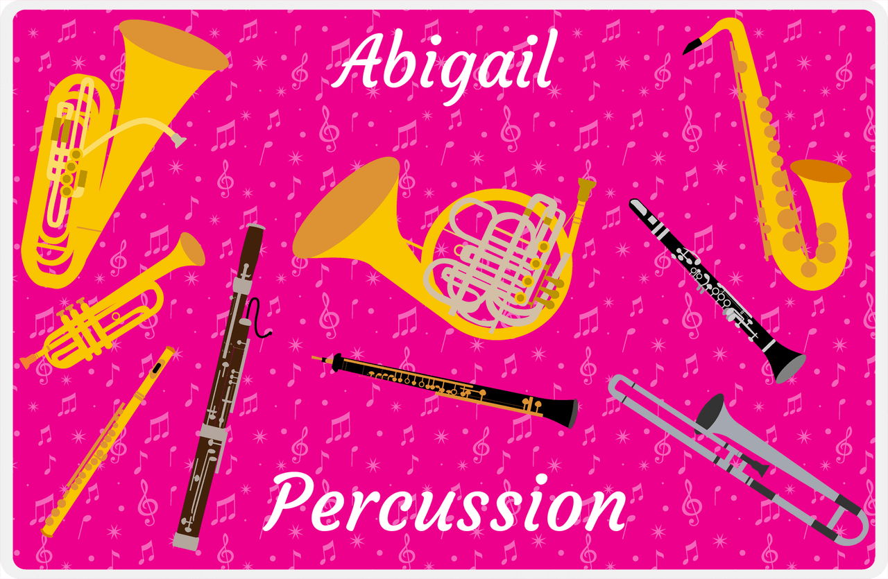 Personalized School Band Placemat X - Wind Instruments - Pink Background -  View