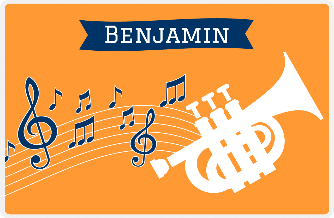 Personalized School Band Placemat XI - Orange Background - Piccolo Trumpet -  View