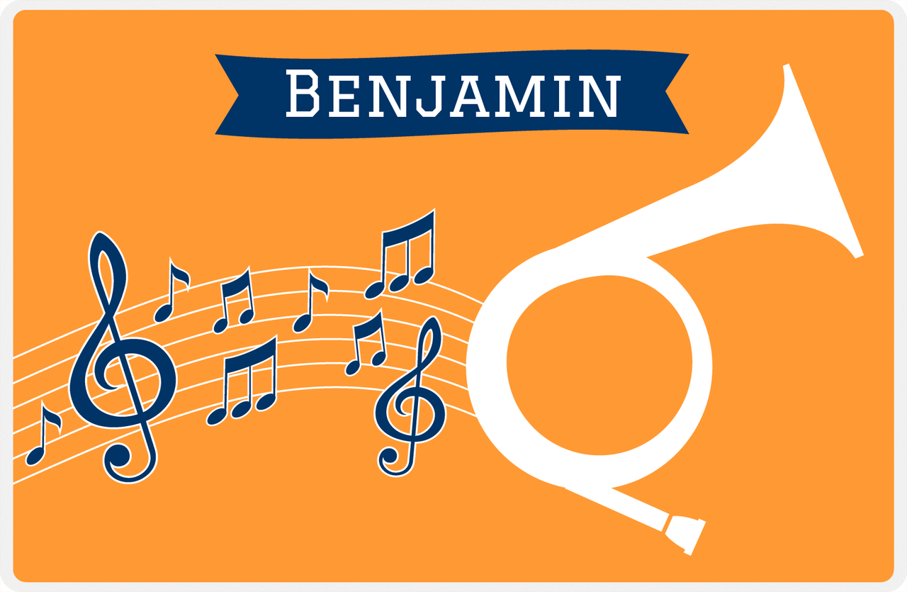 Personalized School Band Placemat XI - Orange Background - Natural French Horn -  View