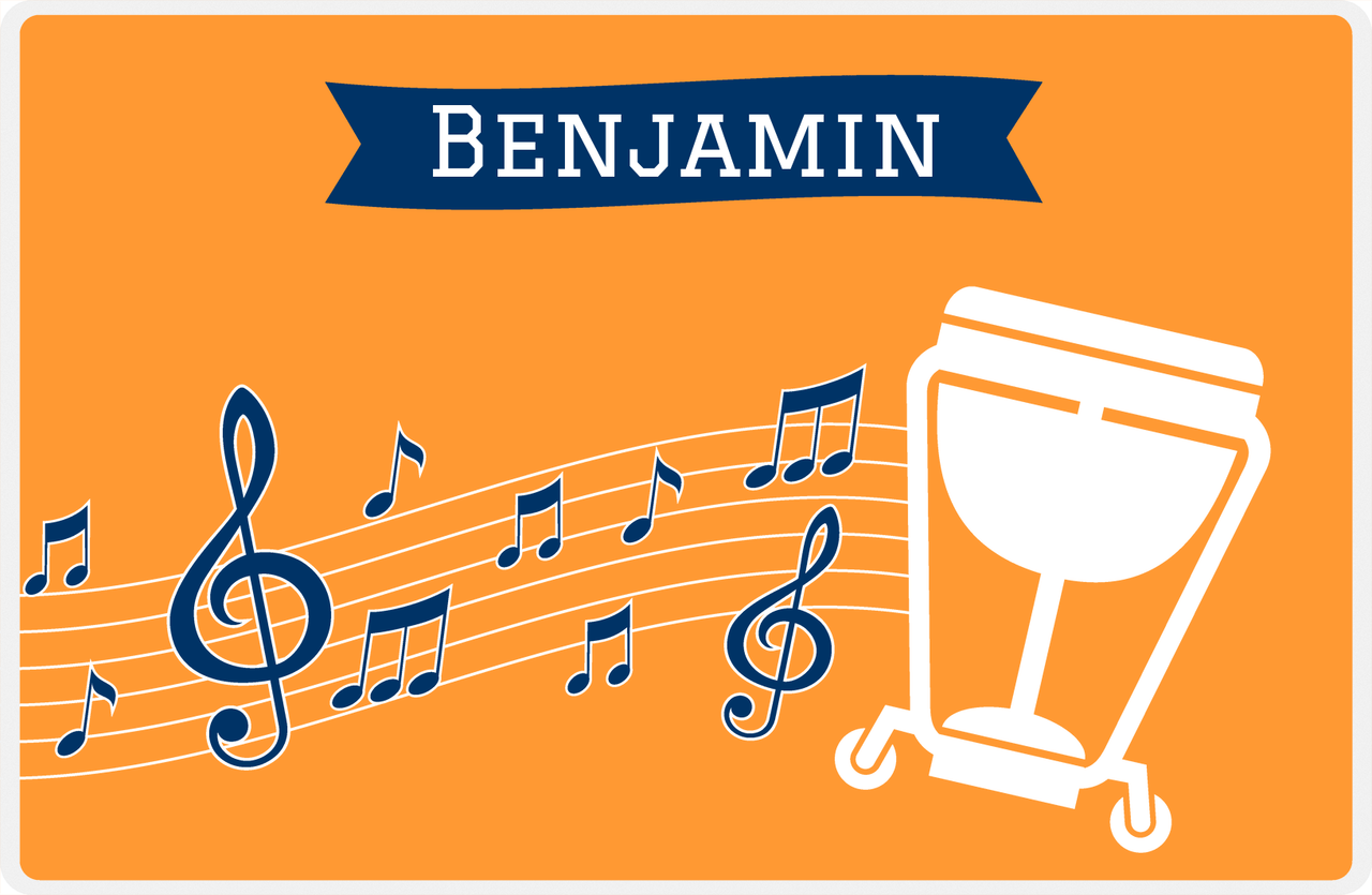 Personalized School Band Placemat XI - Orange Background - Drum Cart -  View
