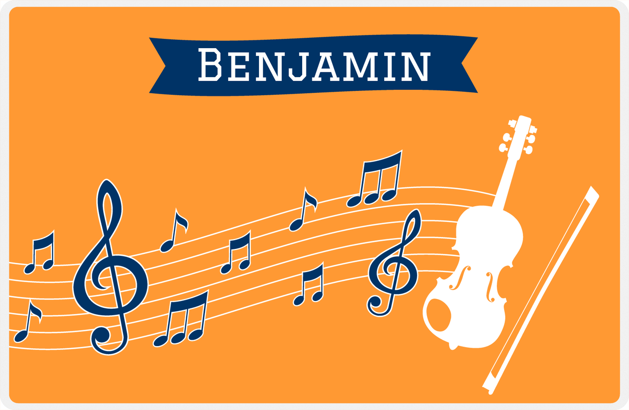 Personalized School Band Placemat XI - Orange Background - Violin -  View